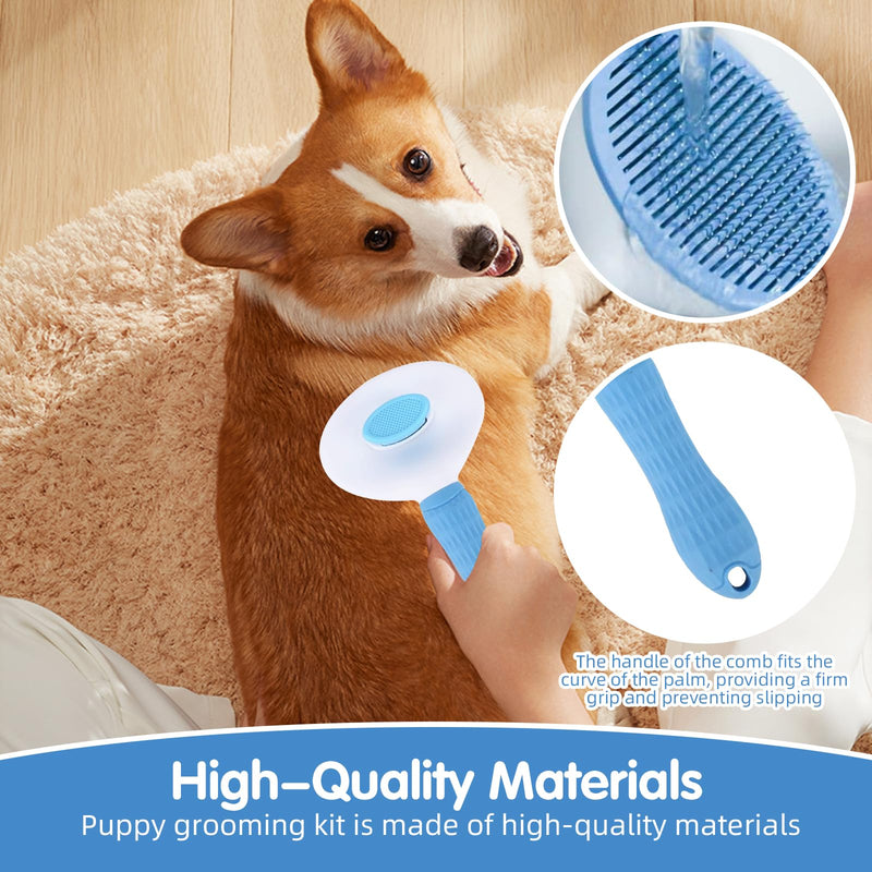 Aglads Cat and Dog Brush,Self-Cleaning Slicker Brush for Pet Grooming Includes Blue Fine-Needle Comb, Pet Nail Clipper, File For Daily Home Use Small/Large Dogs, Long/Short-Haired Cats, and Rabbits - PawsPlanet Australia