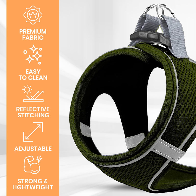 MITA Dog Harness and Leash Set - Puppy Harness - Cat Harness - Comfortable Step-in Big & Small Dog Harness, Breathable and Multi Weather Mesh Escape Proof Dog Harness - Secure & Comfortable XS KHAKI GREEN - PawsPlanet Australia