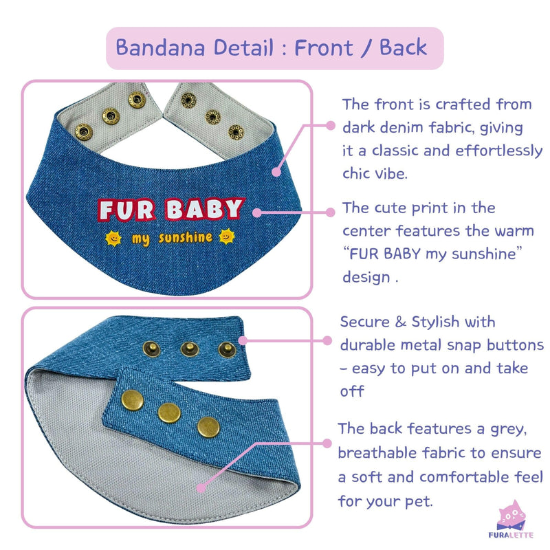 Denim Dog Bandana – Fur Baby Print, Soft & Durable Pet Scarf with Adjustable Metal Snap Buttons for Dogs & Cats (X-Large) X-Large - PawsPlanet Australia