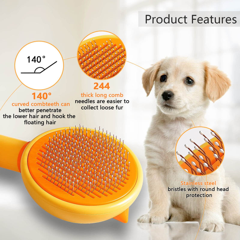 Cat Hair Brush with Release Button for Indoor Cats, Cat Grooming Brush for Long or Short Hair Dogs, Cat Combs for Pet Massage Self-Cleaning Cat Hair Brush Yellow