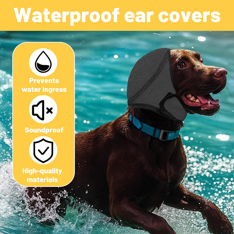 Dog Ear Protectors, Adjustable Noise Protection for Small Medium Large Dogs Puppies Cats, Waterproof Dog Ear Muffs for Thunder, Fireworks, Vet Visits, Grooming, Bathing, Swimming (S) S
