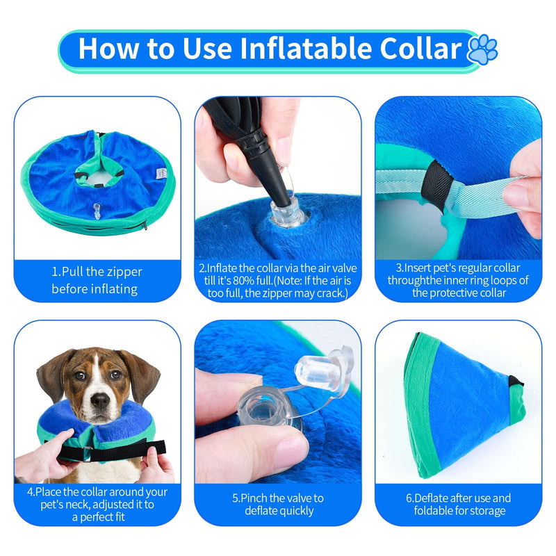 Inflatable Dog & Cat Collar, Protective Collar Dog with Adjustable Fastening, Dog Collar, Leak Protection for Recovery After Surgery or Wounds for Dogs (Blue L) Blue [neck: 12"-18"] large