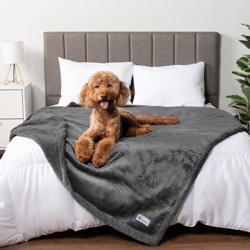 PetAmi Waterproof Dog Blanket for Medium Large Dog Puppy Cat Throw for Couch Cover Leakproof Protection, Sherpa Fleece, Reversible Soft Washable 60x40 Gray Gray Large 60 x 40 Inches Gray/Gray Sherpa - PawsPlanet Australia