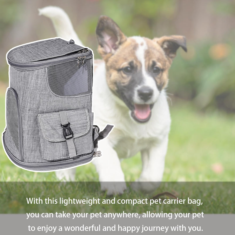 Foldable Cat Backpack Carrier - Dual-Sided Zipper & Magnetic Buckle, Breathable Mesh Pet Carrier with Adjustable Drawstring, Airline Approved Travel Backpack (Grey) - PawsPlanet Australia