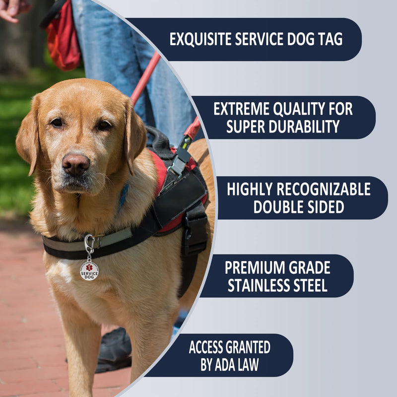 Service Dog Tag/ESA Animal Tag - Double Sided with Federal Protection & Red Medical Alert Symbol| Easily Attach to Collar, Harness, Vest | Service Dog Identification Tag Polished Stainless Steel Service Dog 1.3' - PawsPlanet Australia
