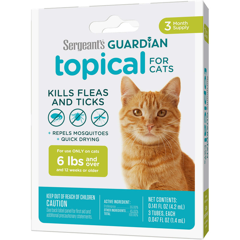 Sergeant's Guardian Flea & Tick Squeeze On Topical Cats 6lbs and Over., 3 Count 3 Count Topical