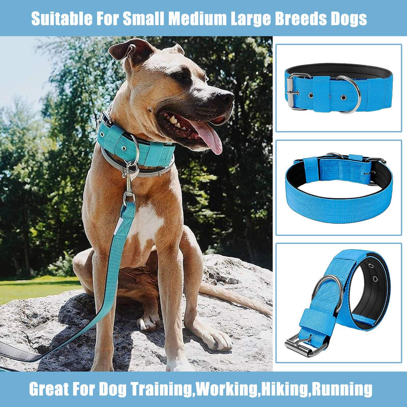Heavy Duty Tactical Dog Collar - 1.5" Width Military Durable Thick Nylon with Adjustable Metal D Ring & Buckle Working Training K9 Collar for Medium Large Dogs (L(20"-23"), Light Blue) L(20"-23")