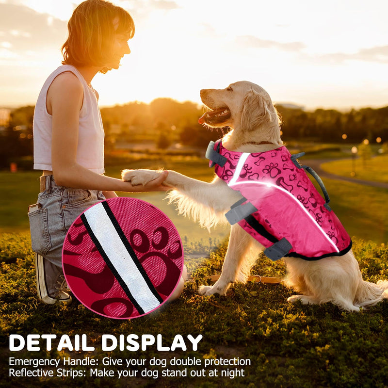 ALAGIRLS Dog Life Jacket Safety Pet Flotation Life Vest, Adjustable Dog Swimming Vest Pet Life Preserver with Superior Buoyancy & Rescue Handle for Small Medium Large Dogs, Pink L L(Chest Girth 53-72cm)