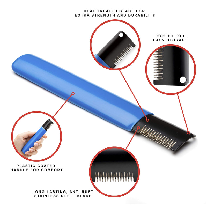 Mikki Dog, Puppy Grooming Stripping Knife - Hand Stripping Blade Tool for Coarse Hair Coats,Blue Coarse Coats - PawsPlanet Australia