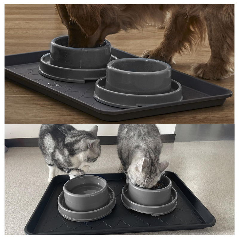 PetLike Boot Tray for Entryway Indoor, Pet Food Mat, 23 x 15.5 inch 2 Packs, Waterproof Rubber Shoe Tray for Indoor and Outdoor, Multi-Purpose Trays for Boots, Shoes, Pets, Garden 23x15.5 INCH Gray - PawsPlanet Australia