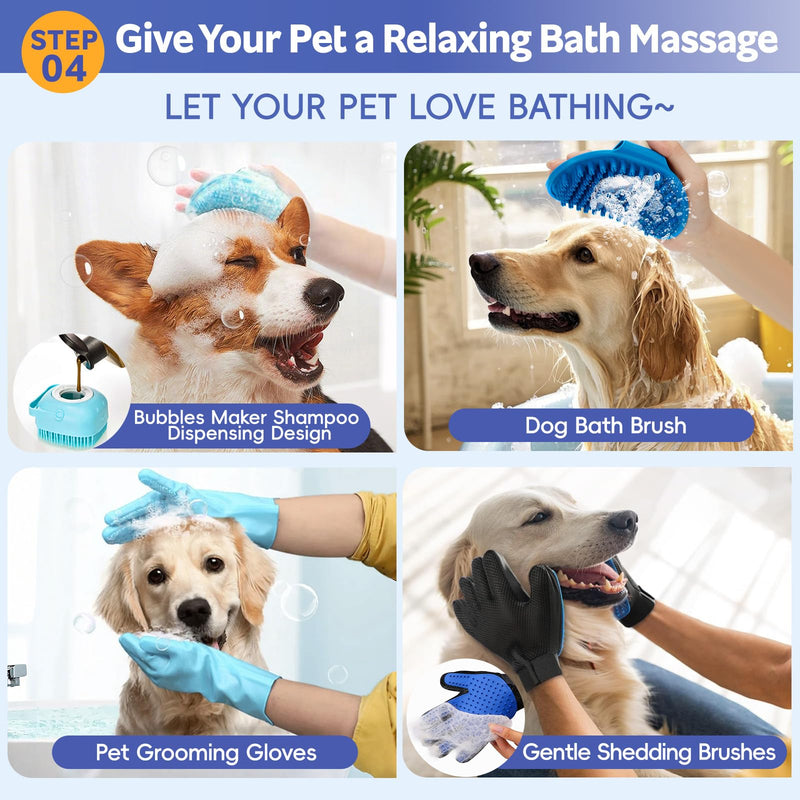 Dog Brush for Shedding 13pcs Bath Grooming Kit with Pet Nail Clipper and File - Dog Bath Brush Cat Grooming Supplies, Dematting Comb Bath Brush Shampoo Scrubber for Dogs and Cats Blue 13pcs - PawsPlanet Australia