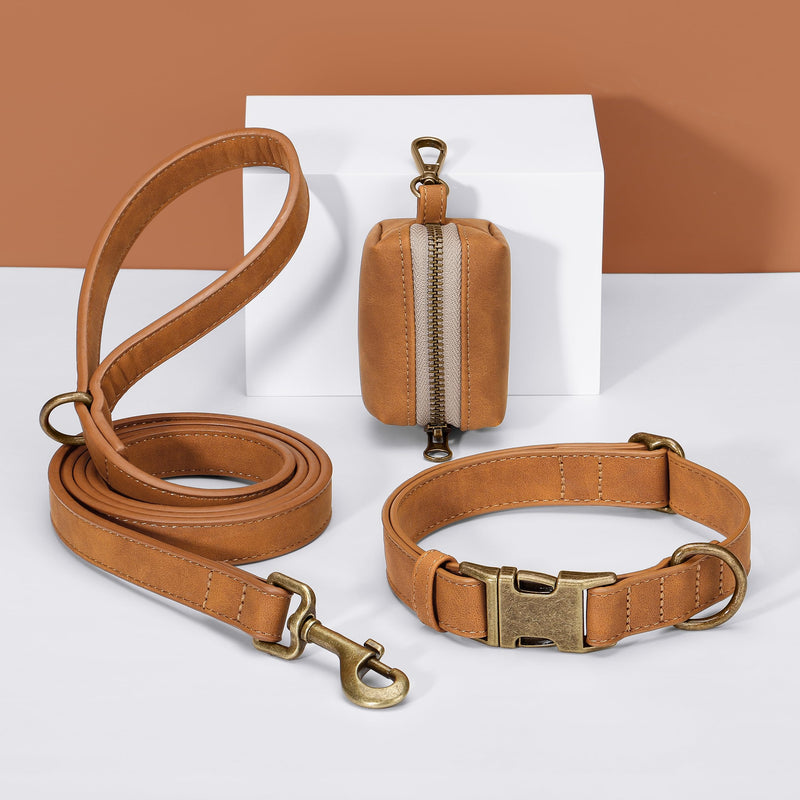Didog Soft PU Leather Dog Collar, Stylish Quick Released Dog Collars for Medium Dogs, Easy Clean Adjustable Pet Collar for Daily Walking, Light Brown, M Fit 14-18" Neck M：Fit 14-18" Neck, Width ¾"