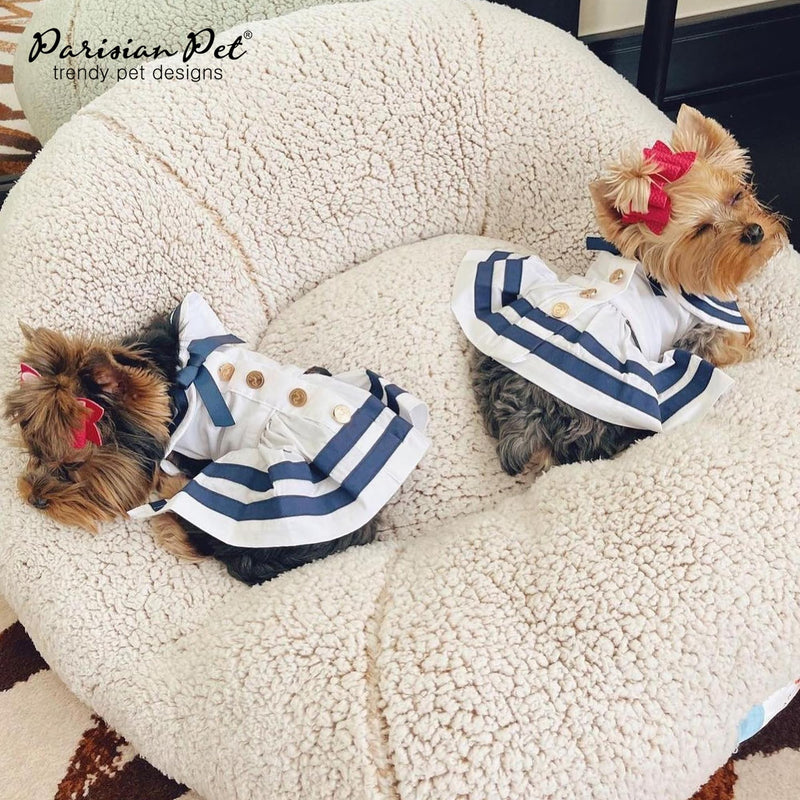 Parisian Pet Sailor Dog Dress - 100% Cotton Summer Clothes for Large Dogs Girl - Nautical Pet Apparel - Stylish Dog Outfit - Lightweight and Breathable Puppy Clothes - Cute Dresses for Dogs Sailor Dress L