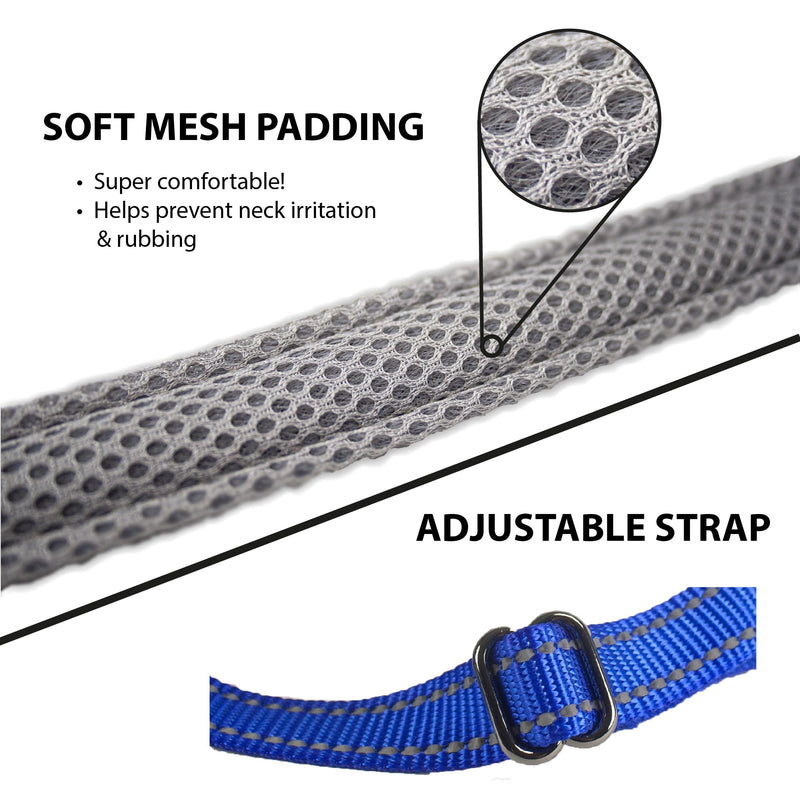 Elite Paws® UK: Premium Metal Buckle Dog Collar, Strong, Safe, Padded, Comfortable, Reflective, Adjustable, Secure Fit with Metal Lead Attachment, Puppy Walking/Training Product (50cm-55cm, Blue/Grey) Neck: 50cm-55cm
