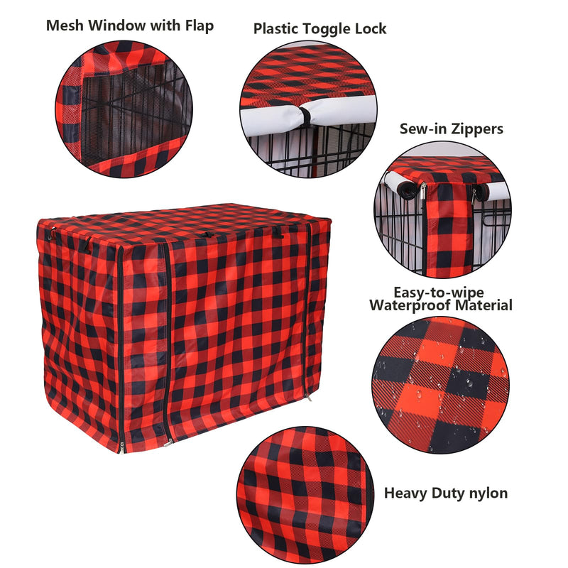 Dog Crate Covers,Cover Fits 48" Kennel Indoor,Polyester Pet Kennel Covers,Breathable Mesh Windows,Repels Oils and Stain,Washable Cover Universal Fit for Standard Metal Crate-Red Plaid 48"L x 30"W x 32"H