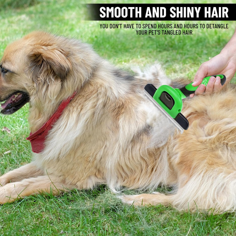 Pet Deshedding Tool Cleaning Brush - Green - For Dogs & Cats - Hair Removal Tool - Stainless Steel Knot Detangler Comb - 95% Shedding Reduce - PawsPlanet Australia