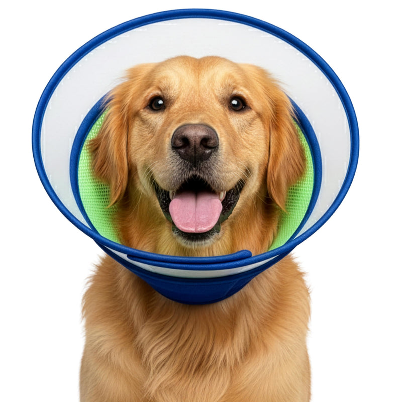 Soft Dog Cone Collar After Surgery – Adjustable Recovery Cone for Medium & Large Dogs – Double-Layer Protective Elizabethan Collar for Wound Protection & Licking Prevention – Comfortable - Blue
