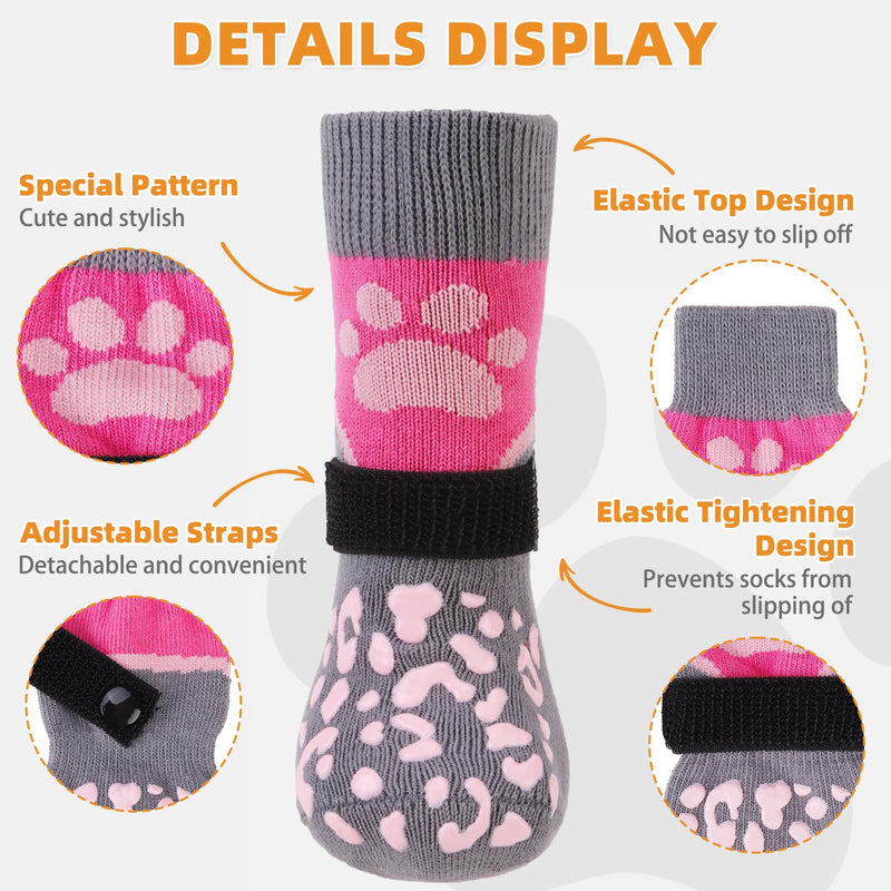KOOLTAIL Dog Socks for Hot/Cold Pavement to Prevent Licking Paws for Hardwood Floors,Anti Slip,Pet Boots&Paw Protector with Grippers,Puppy Shoes Booties for Small Medium Large Senior Dogs Medium (4 Pack) Pink+Grey - PawsPlanet Australia