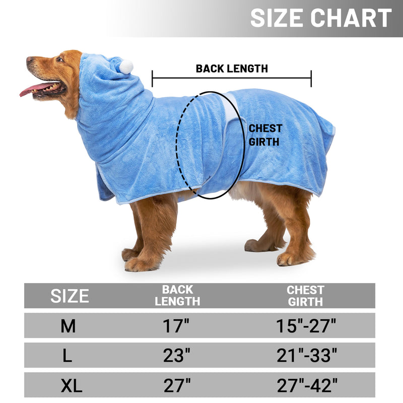 Dog Bath Towel Robe - Quick Drying Absorbent Hooded Dog Bathrobe Towel for Bath Grooming Beach Trip Pool - Soft Cozy Adjustable Dog Drying Coat Hoodie for Meidum Large Dog X-Large: chest girth 27"-42" - PawsPlanet Australia