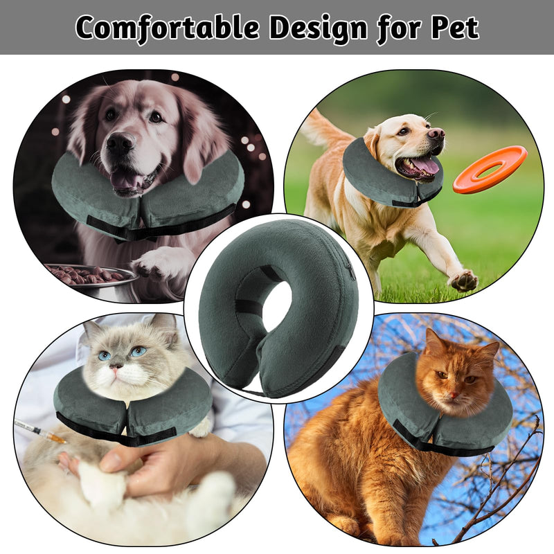 Inflatable Dog & Cat Collar with Adjustable Fastening, Dog Collar for Surgery or Wound Healing, Anti-Biting, Anti-Licking (Grey, M) gray