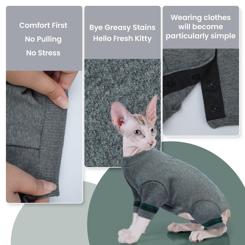 Sphynx Hairless Cats Sweater Shirt Kitten Soft Pullover Cute Cat Pajamas Jumpsuit Cotton Apparel Pet Winter Turtleneck for Cats LightGrey L Large - PawsPlanet Australia