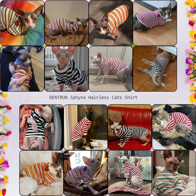 DENTRUN Hairless Cats Shirt Breathable Cat Daily Wear Clothes Stripe Vest Adorable Pajamas Jumpsuit Soft & Skin-Friendly XX-Large Yellow - PawsPlanet Australia