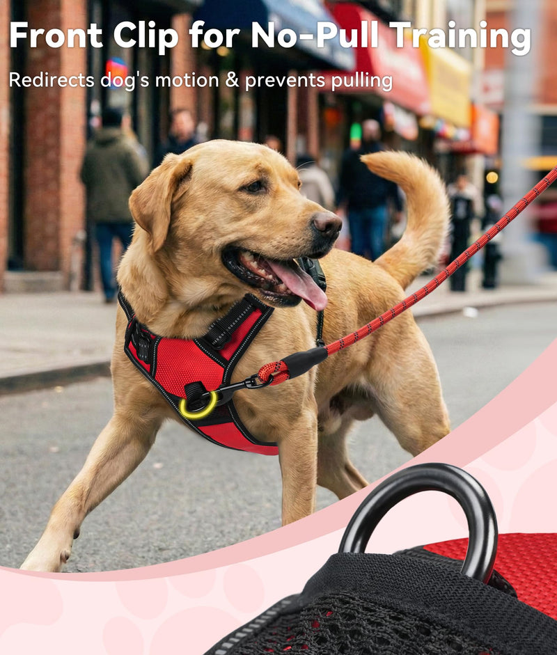 Joytale Dog Harness Medium No Pull Harness for Dogs with 2 Leash Clips, Adjustable Soft Padded Dog Harness Reflective with Easy Control Handle for Walking and Training, Red, M M (Pack of 1)