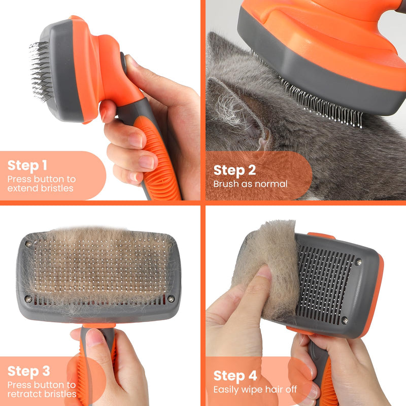 LION TAMER Self-Cleaning Slicker Brush for Dogs & Cats, Hair Brush for Pets, Deshedding Brush, Orange, Large - PawsPlanet Australia