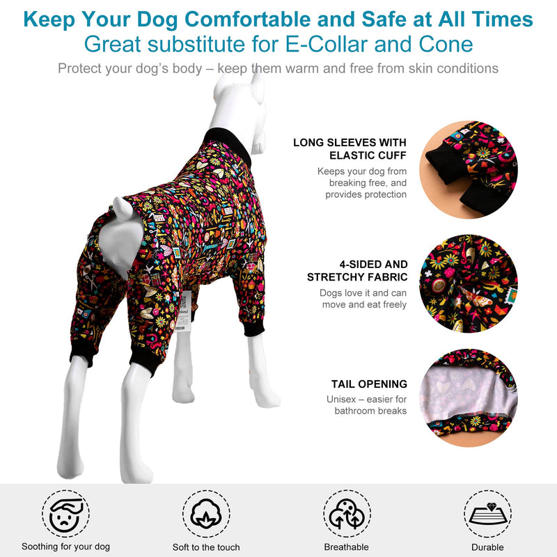 LovinPet Pet Pajamas for Pit Bulls, Full Coverage Dog Pjs with Black Trim, Decoupage Ink Print, Post Surgery Shirt, UV Protection, Pet Anxiety Relief Shirt, Large Dog Jammies, Pitbull Clothes, L Yellow Black - PawsPlanet Australia