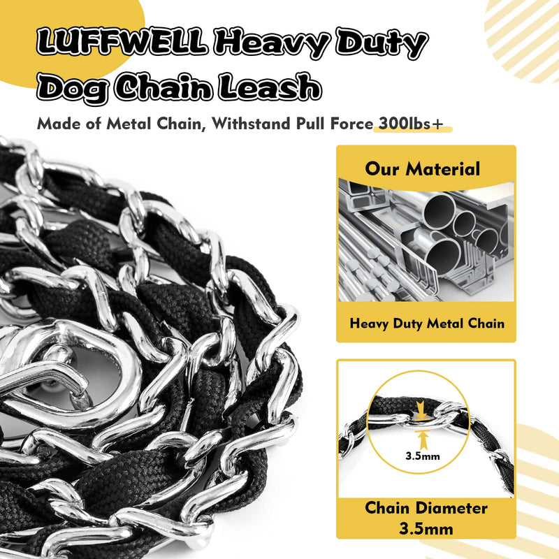 Chain Dog Leash Chew Proof, Metal Chain and Nylon Rope Pet Dog Leash with Padded Handle, Heavy Duty Leashes for Medium Large Dogs Training, Walking 6FT 3.5mm (medium & large dogs) Black