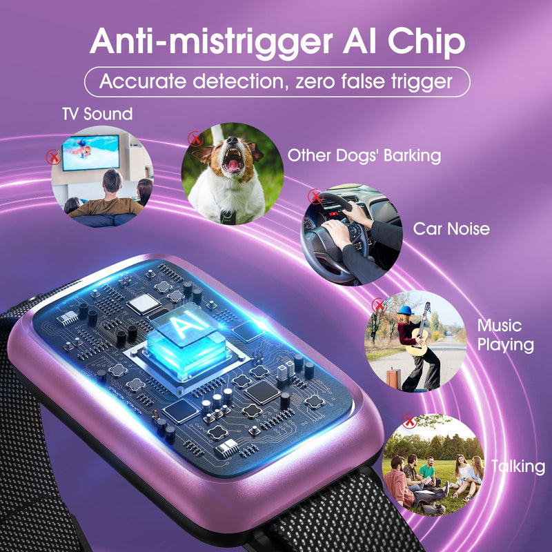 Smart Dog Bark Collar, Automatic Stop Bark Collar for Large, Medium, Small Dogs, Safe & Humane Barking Collar with Beep, Vibration & 7 Adjustable Sensitivity, Anti Barking Device IP67 Waterproof 1-Pack Bright Purple - PawsPlanet Australia