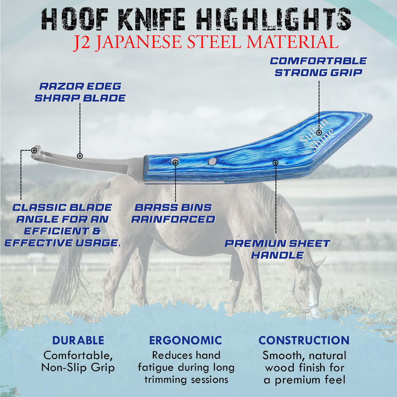 Sultan Shine Dual Sided Hoof Knife Trimmer with Ultra-Sharp J2 Japanese Stainless Steel Narrow Blade, Ergonomic Handle – Professional Farrier Tool for Horses, Cows & Farm Livestock (Right-Handed) Right-Handed