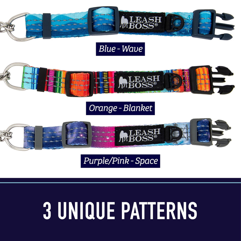 Leash Boss Martingale Collar for Dogs - Steel Chain | Reflective Nylon Dog Collar for Large Dogs, Medium and Small Dogs | No Pull Pet Training Collar Small Large (19-24.5" Neck x 1" Wide) Orange - Blanket - PawsPlanet Australia
