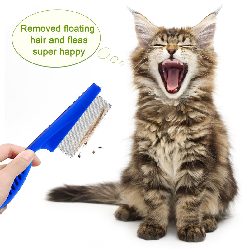 5 Pack Flea Lice Comb,Stainless Steel Dog Cat Grooming Combs With Rounded Teeth,Double-Sided Tear Stain Remover,Dematting Comb For Dogs Cats Ideal For All Types Of Small, Medium, Large Pets Blue