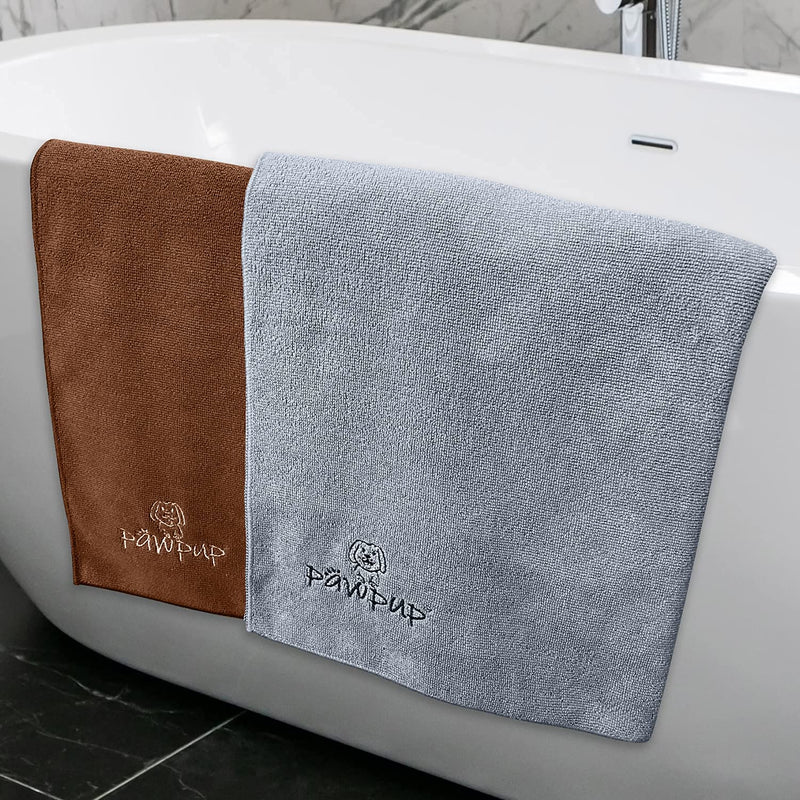 PAWPUP Dog Towel Super Absorbent - Pack of 2 - Quick Drying Super Soft Microfiber Pet Towel for Dogs, Cats and Other Pets 40 x 24 Inches Brown and Grey - PawsPlanet Australia