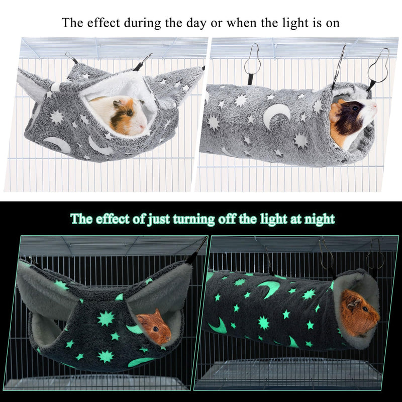 Mogoko Noctilucent Luminous Grey Guinea Pig Rat Hammock Bunkbed Hanging Tunnel and Soft Bed Mat for Ferret Hedgehog Squirrel Hideout Cage Accessories (Tunnel and Bunkbed Hammock) - PawsPlanet Australia