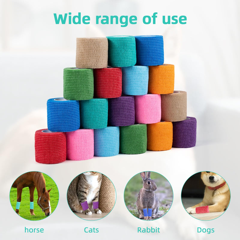 Carehabi 18 Rolls of Self-Adhesive Bandage, 5cm x 4.5m Pet Bandages, Self-Adhesive Elastic Bandage for Wrist, Ankle, Finger, Knee