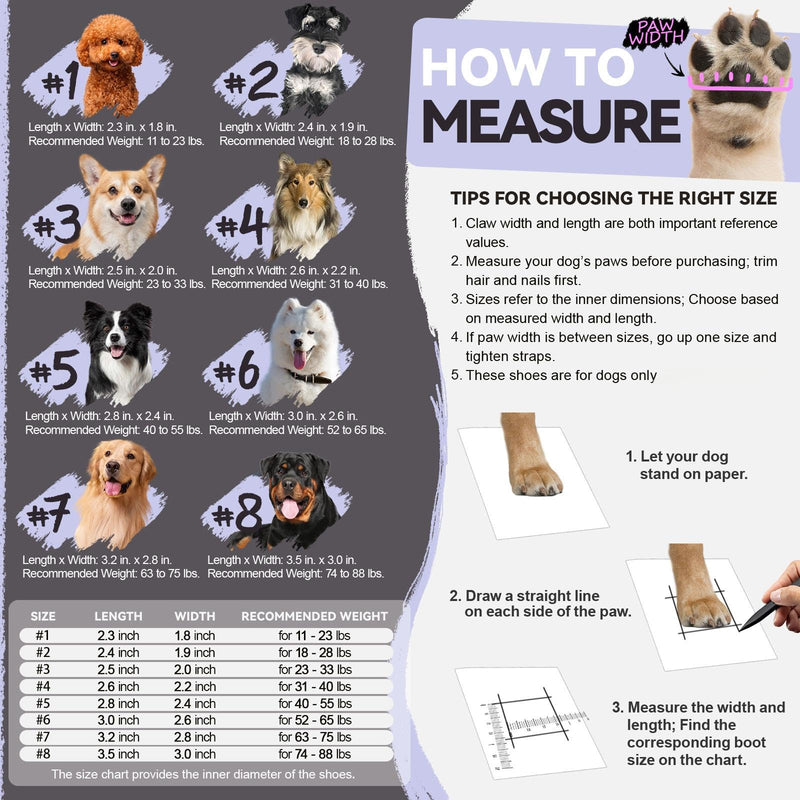 Dog Shoes for Large Small Medium Dogs,Dog Booties for Indoor Hardfloors Anti-Slip,Reflective Strip Waterproof Dog Boots & Paw Protectors for Outdoor Walking Hot Pavement,Winter Snow (Purple-4) Purple #4: 2.2"x2.6"(W*L) for 31-40lbs