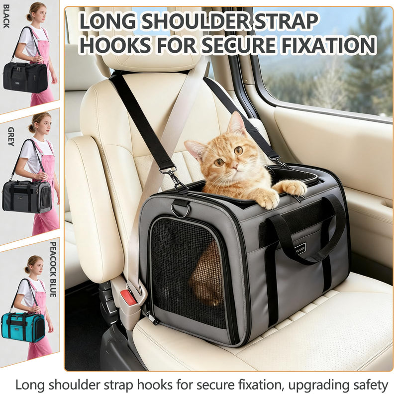 Cat Travel Carrier .Foldable Dog Carrier Bag, Soft Sided cat Carrier up to 20 Lbs,Pet Carrier Soft-Sided Escape Proof with 4 Ventilated Windows, Airline Approved Cat Carrier (Grey) Grey - PawsPlanet Australia