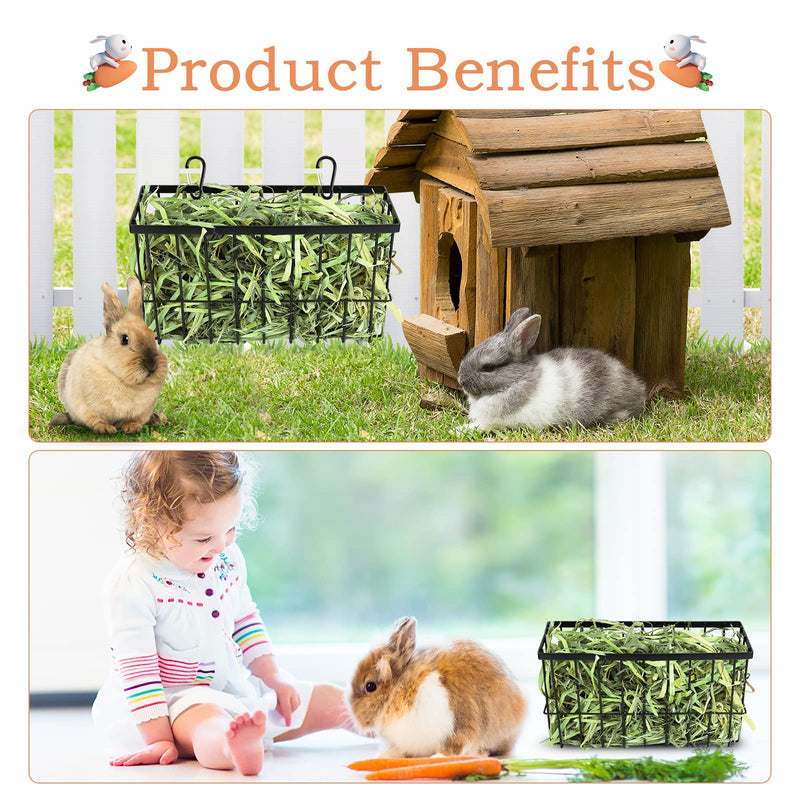 2PCS Rabbit Hay Feeder Guinea Pig Hay Feeder with Heavy Duty Metal Frame hay Rack Pet grass feeder Small animal basket with hook Metal feeding rack for rabbits Guinea pigs Chinchillas Timothy Dark black - PawsPlanet Australia
