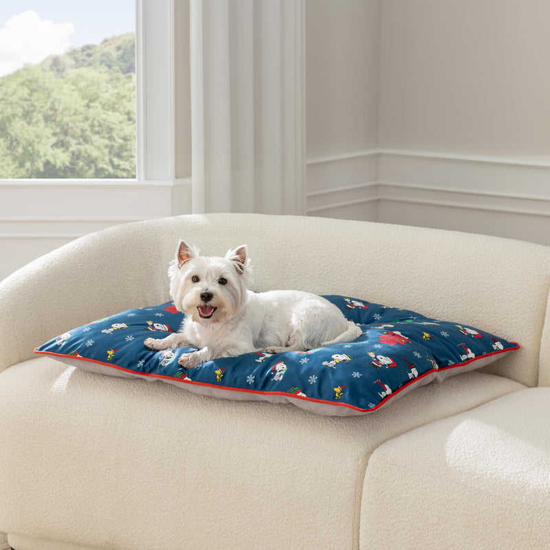 Berkshire Peanuts® Square Dog Bed, Suedemink Fleece Pet Mat with Waterproof & Non-Slip Bottom, Soft Plush Dog Mat for Crate, Couch, or Floor, Machine Washable(Snoopy Best Christmas Icons, Medium) Snoopy Best Christmas Icons Opened Up Small Navy - PawsPlanet Australia