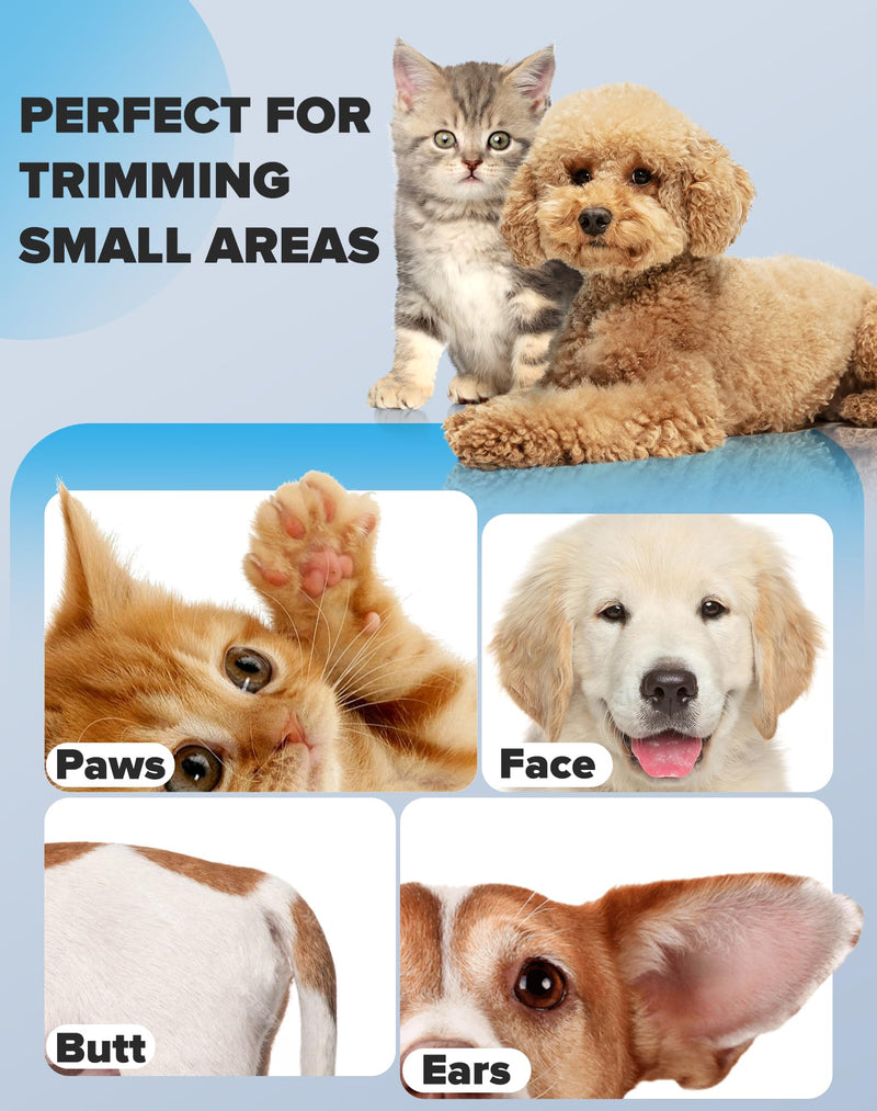 Dogs Paw Trimmer, 2 Speed Low Noise Dog Clippers for Grooming, Cordless Rechargeable Dog Hair Trimmer with LED Light, Widen Blade Cat Pet Hair Shaver for Paws, Eyes, Ears, Face, Rump (White) White