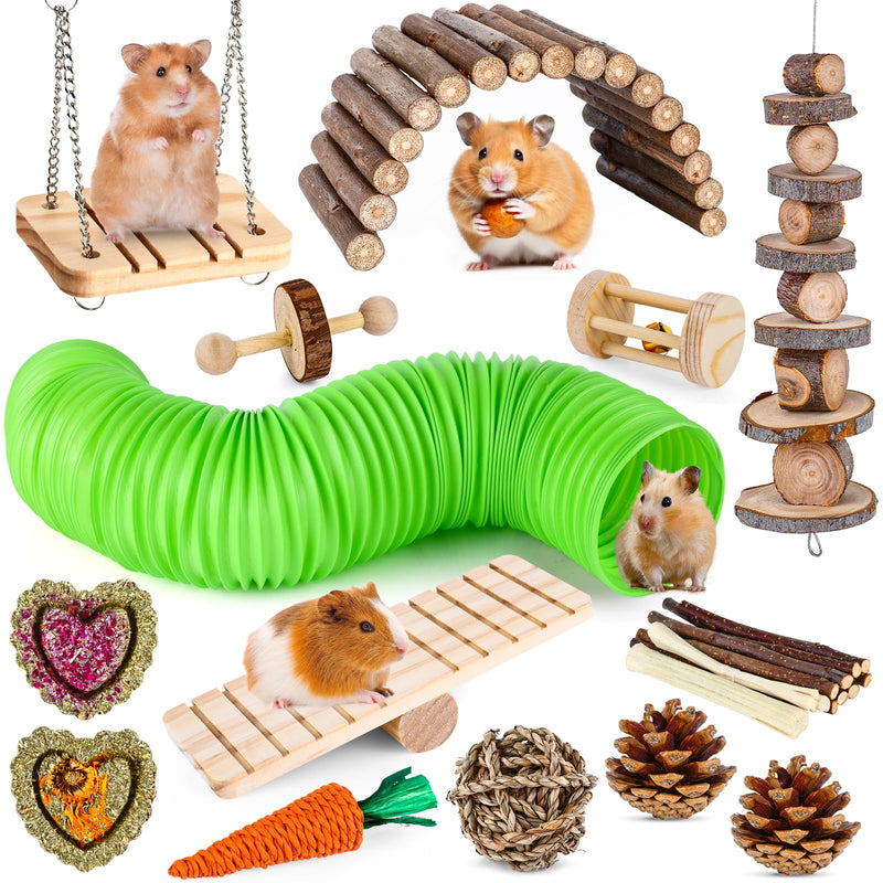 Hamster Toys Set, Guinea Pig Toys Small Animal Chewing Toy and Rat Cage Accessories, Chinchillas, Gerbils, Rats, Rabbit Rodents Teeth Care, Apple Wood Timothy Hay Mouse Toy Swing Seesaw Bridge Styles-4