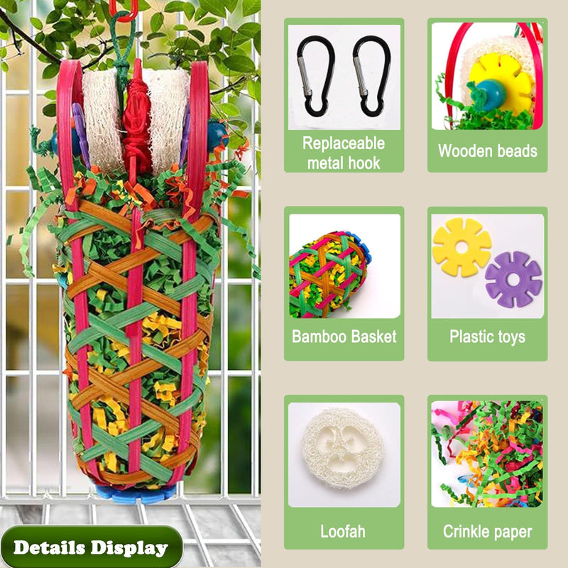 2 PCS Parrot Foraging Toys with Replaceable Metal Hooks Natural Bamboo Basket Bird Toys for Cockatoos Conures Parakeets Shredding Chewing and Interactive Play - PawsPlanet Australia