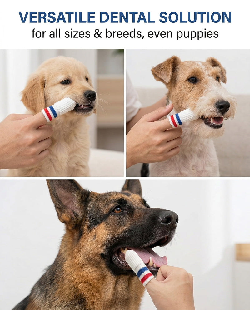 Dog Toothbrush, 2 Pack Micro Fleece Finger Toothbrush, Soft Nylon Dental Care for Dogs, Orozyme Suitable, One Size Fits Small & Large