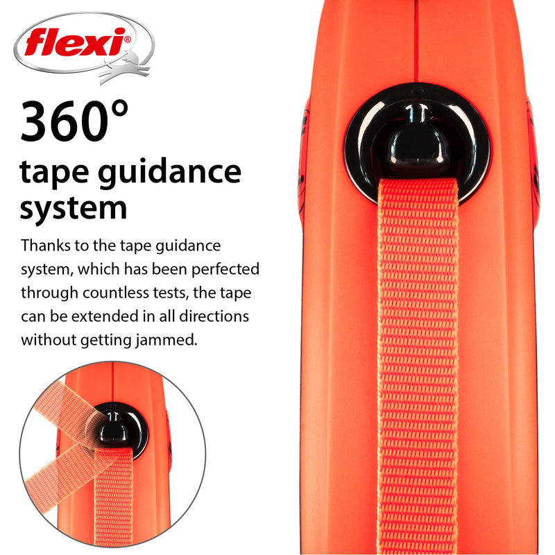 FLEXI New Classic Tape Retractable Dog Leash for Medium Dogs Upto 77 lbs. –16 ft., Orange/Black |Tangle Free Pet Walking Leash with One-Handed Brake, Pause, Lock |German Quality Product - PawsPlanet Australia