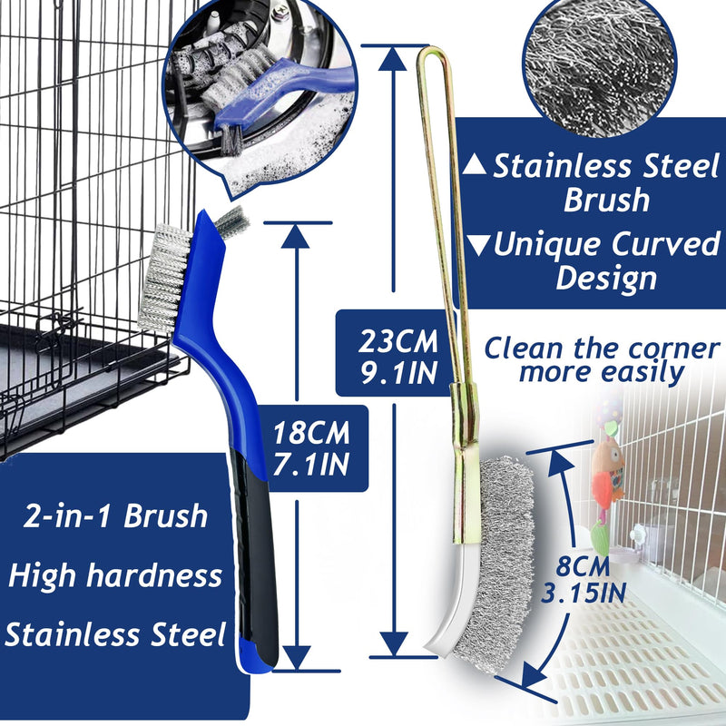 Upgrade 6PCS Cage Cleaner Set,2-in-1 Stainless Steel Pet Cage Brush,Bird Poop Remover,Scraper Tool with Long Handle,Small Animals House Cleaning Accessories,Mini Dustpan and Broom Set (6PCS) - PawsPlanet Australia