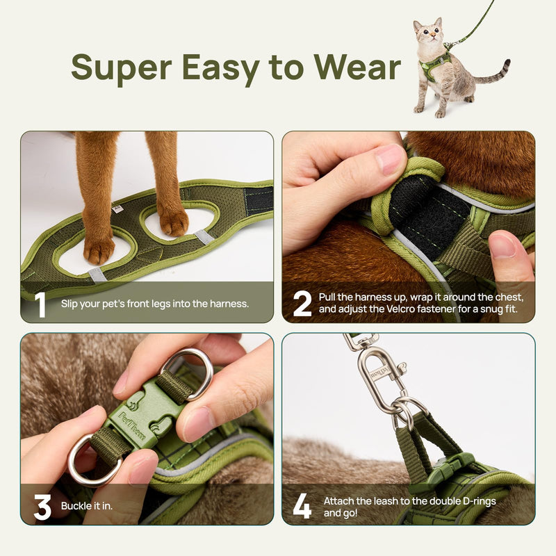 Cat Harness and Leash Set, Step-in Escape Proof Adjustable Vest Harness for Small Medium Large Cats, Lightweight Soft Breathable Reflective Kitten Harness for Walking Travel, Camping(Green, M) M Chest: 45-50cm(17.7"-19.7") Green Growling Crocodile - PawsPlanet Australia