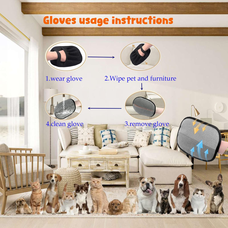 2Pcs Pet Hair Removal Glove for Dogs & Cats,The Magic Brush Pet Hair Remover,Five-Finger Electrostatic Pet Hair Gloves for Furniture,Car,Couch,Carpet,Essential Pet Supplies 2 Packs - PawsPlanet Australia