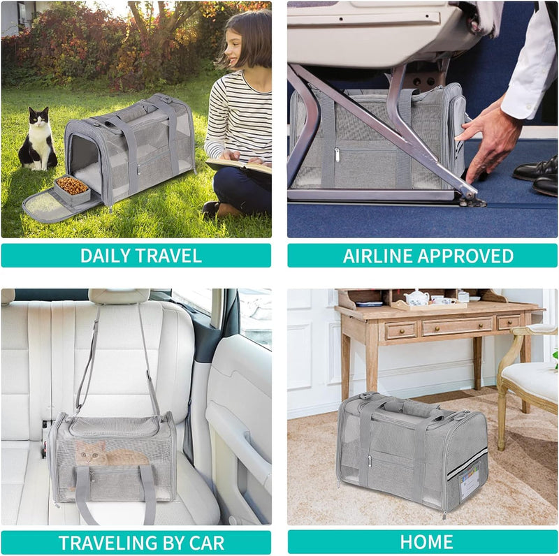 Cat Carrier Pet Carrier for Small Dogs Cats Puppies Under 15 Lbs, TSA Airline Approved Carrier Bag Soft Sided Dog Travel Carriers, Cat Carriers with Reflective Strip, Grey GrayA - PawsPlanet Australia